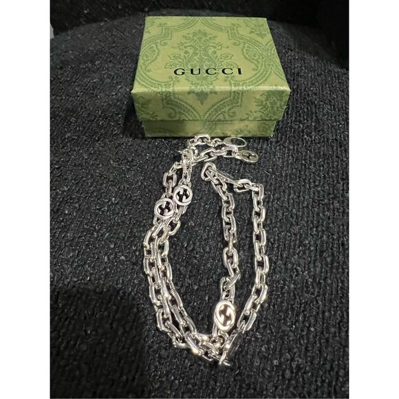 Gucci silver tone interlocking g chain link necklace - Picture 6 of 8